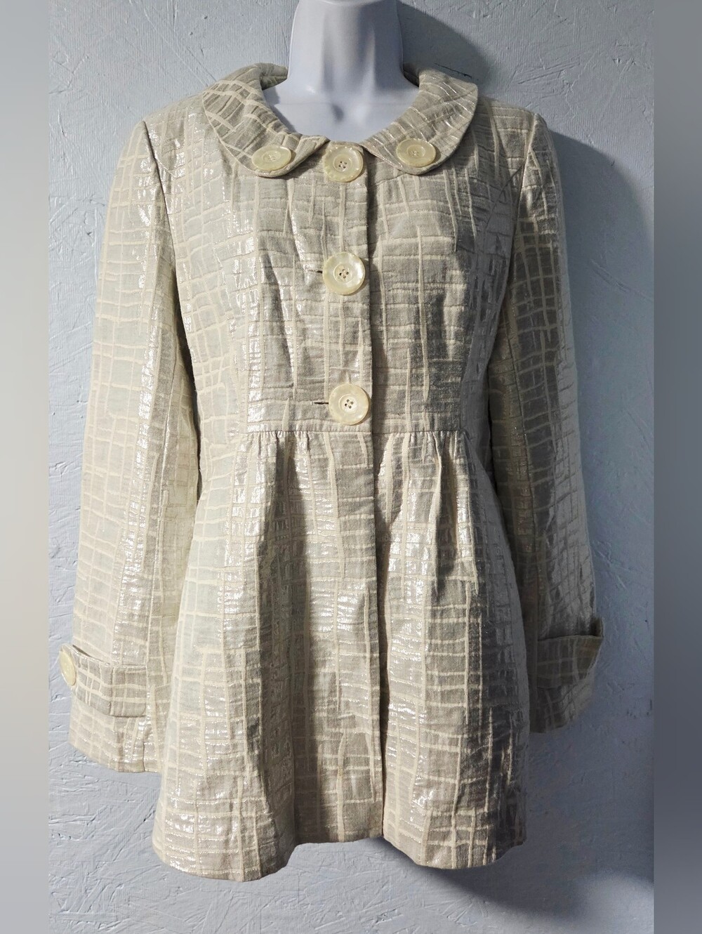 Mac & Jac Ivory Shimmery Peplum Jacket - Size 6